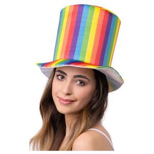 Smiffys Deluxe Pride Rainbow Striped Top Hat / Multicolored